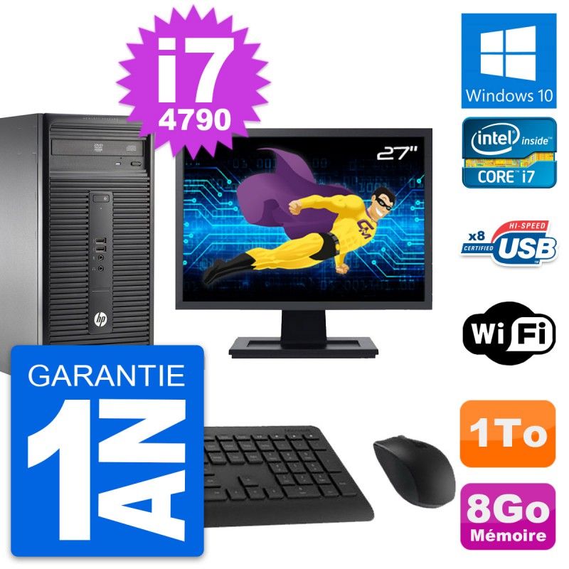 HP 280 G1 MT Desktop - 27" Screen, Intel Core i7-4790, 8GB RAM, 1TB HDD, Windows 10, WiFi