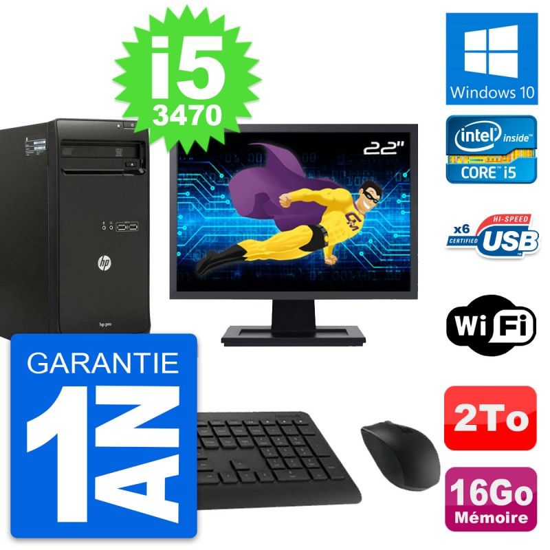 HP Pro 3500 Desktop PC - 22" Screen, Intel i5-3470, 16GB RAM, 2TB Hard Drive, Windows 10, WiFi