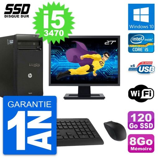 Computadora de escritorio HP Pro 3500 MT, pantalla de 27'', procesador Core i5-3470, 8 GB de RAM, SSD de 120 GB, Windows 10, WiFi