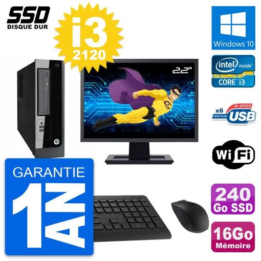 Computadora de escritorio HP Pro 3300 SFF - Pantalla de 22'', Intel i3-2120, 16 GB de RAM, SSD de 240 GB, Windows 10, Wifi