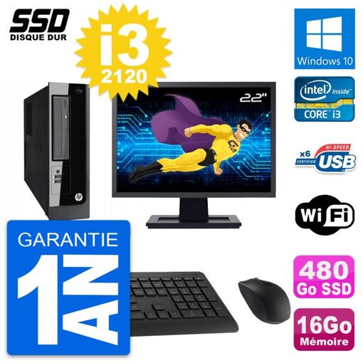 PC de escritorio HP Pro 3300 SFF - Pantalla de 22', Intel i3-2120, 16GB de RAM, SSD de 480GB, Windows 10, Wifi