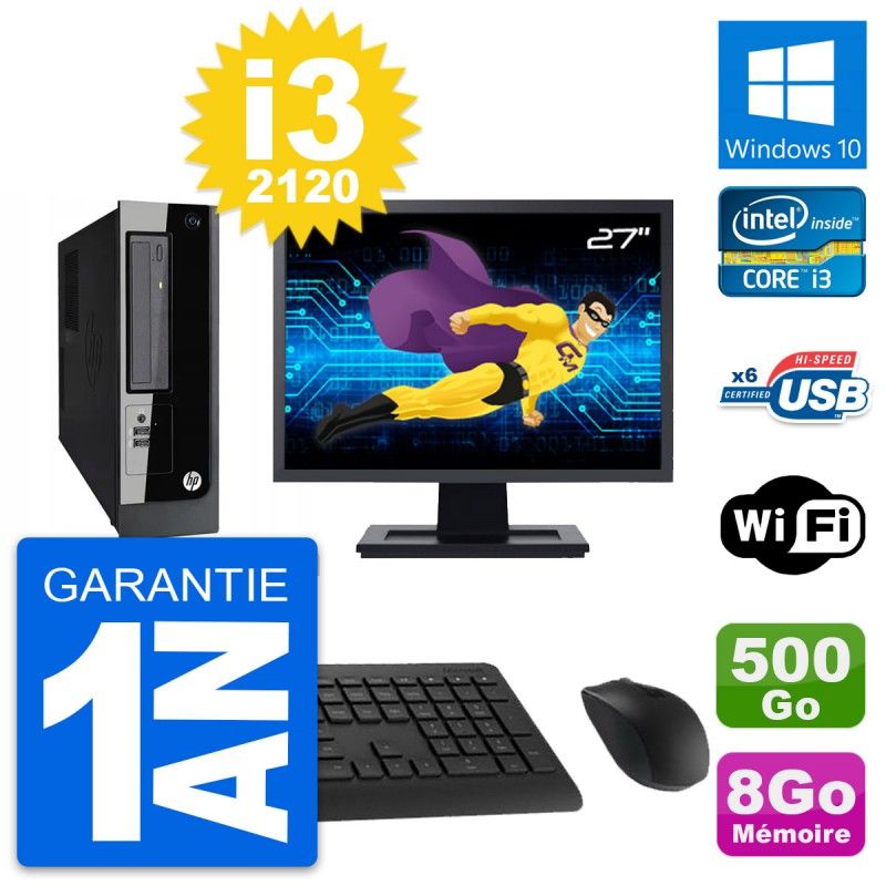 HP Pro 3300 SFF Computer - 27" Display, Intel i3-2120, 8GB RAM, 500GB HDD, Windows 10, WiFi