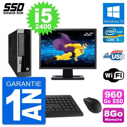 PC de escritorio HP Pro 3300 SFF | Pantalla de 22'' | Intel i5-2400 | 8GB RAM | 960GB SSD | Windows 10 | Wifi