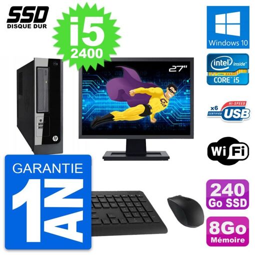 Computadora HP Pro 3300 SFF - Pantalla de 27", Intel i5-2400, 8 GB de RAM, SSD de 240 GB, Windows 10, WiFi