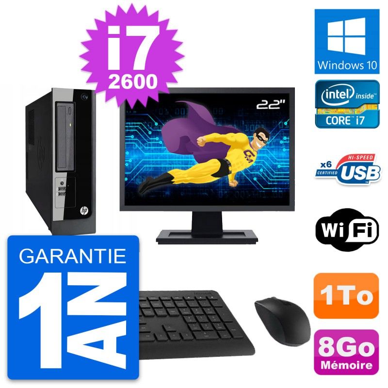 HP Pro 3300 SFF Computer - 22" Screen, Core i7-2600, 8GB RAM, 1TB HDD, Windows 10, WiFi
