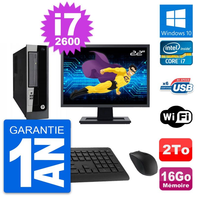 HP Pro 3300 SFF Computer - 22" Screen, Intel i7-2600, 16GB RAM, 2TB HDD, Windows 10, WiFi