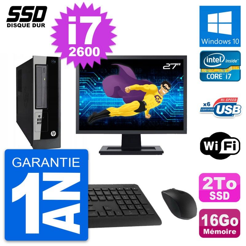 HP Pro 3300 SFF Desktop PC | 27" Screen | Intel Core i7-2600 | 16GB RAM | 2TB SSD | Windows 10