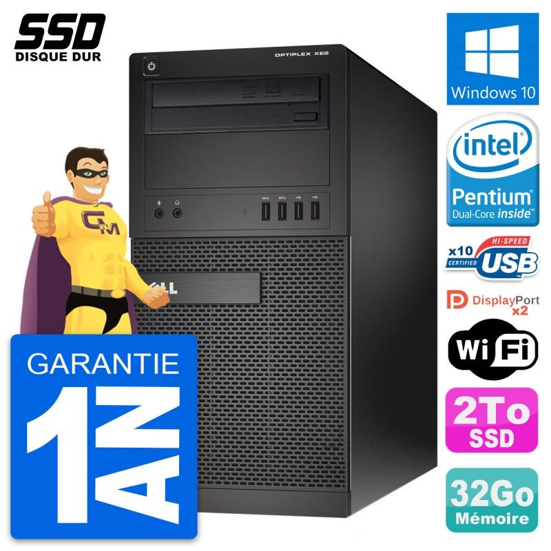 Dell OptiPlex XE2 Desktop PC - Intel Pentium G3220, 32GB RAM, 2TB SSD, Windows 10, WiFi
