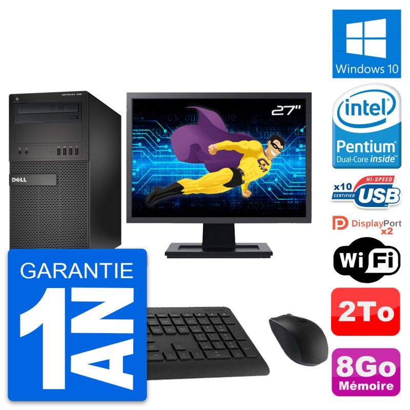 Dell OptiPlex XE2 MT Desktop Computer, 27" Screen, Pentium G3220, 8GB RAM, 2TB Hard Drive, Windows 10, WiFi