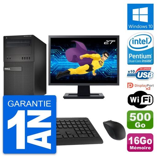 PC de escritorio Dell OptiPlex XE2 MT - Pantalla de 27', Intel G3220, 16GB RAM, 500GB HDD, Windows 10, WiFi