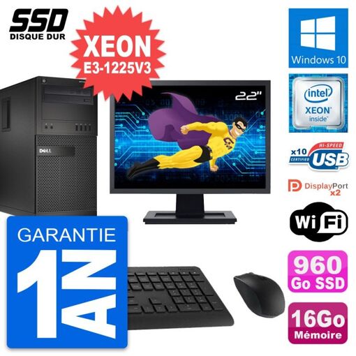 Computadora de escritorio Dell OptiPlex XE2 MT, pantalla de 22', procesador Intel Xeon E3-1225 V3, 16 GB de RAM, 960 GB SSD, Windows 10, WiFi