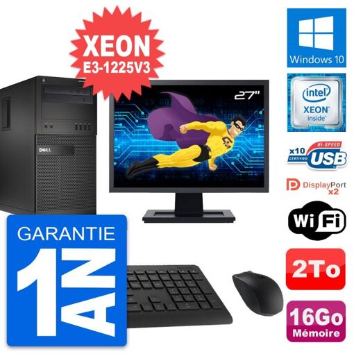 Pantalla Dell XE2 MT de 27 pulgadas, Procesador Intel Xeon E3-1225 V3, 16 GB de RAM, Disco duro de 2 TB, Windows 10, WiFi