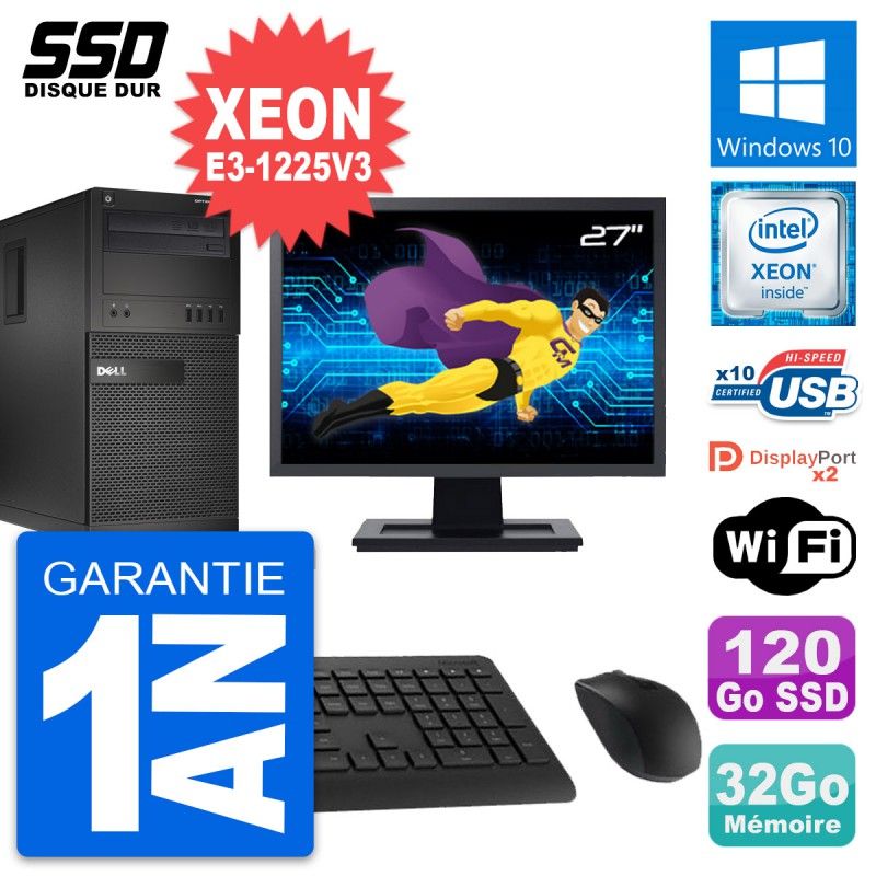 Dell OptiPlex XE2 MT Desktop PC | 27" Screen | Xeon E3-1225 V3 | 32GB RAM | 120GB SSD