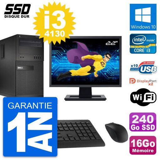 Computadora de escritorio Dell OptiPlex XE2 MT, pantalla de 22', procesador Intel i3-4130, 16 GB de RAM, SSD de 240 GB, Windows 10, WiFi