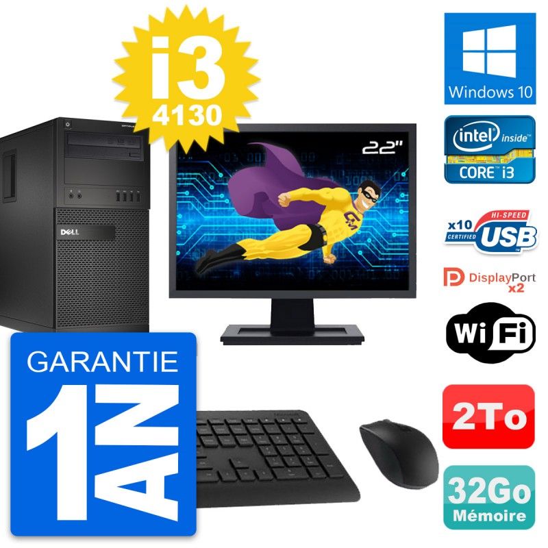 Dell OptiPlex XE2 MT Desktop PC - 22" Screen, Intel i3-4130, 32GB RAM, 2TB Hard Drive, Windows 10, WiFi