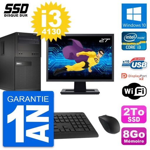Computadora de escritorio Dell OptiPlex XE2 MT, pantalla de 27', procesador Intel Core i3-4130, 8 GB de RAM, 2 TB SSD, Windows 10, WiFi