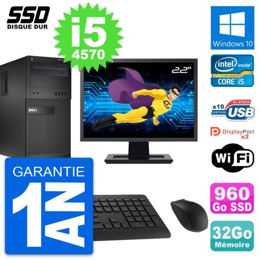 Computadora de escritorio Dell OptiPlex XE2 MT, pantalla de 22'', procesador Intel i5-4570, 32GB de RAM, 960GB SSD, Windows 10, WiFi