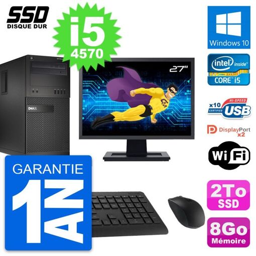 Computadora de escritorio Dell OptiPlex XE2 MT, pantalla de 27 pulgadas, procesador Intel Core i5-4570, 8 GB de RAM, 2 TB SSD, Windows 10, WiFi