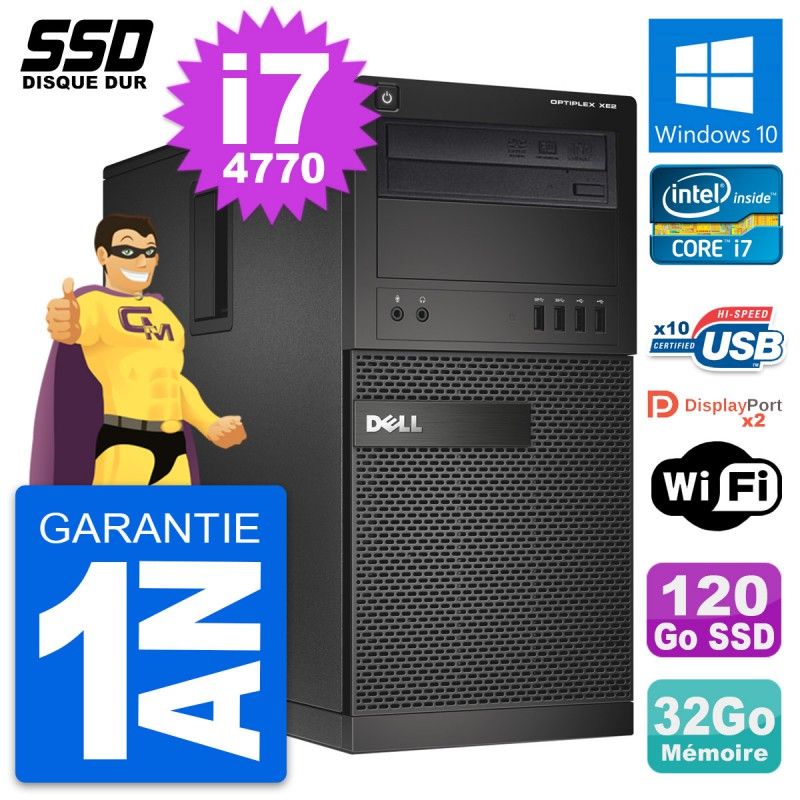 Dell OptiPlex XE2 MT - Intel Core i7-4770, 32GB RAM, 120GB SSD, Windows 10, WiFi