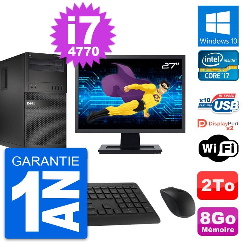 Dell OptiPlex XE2 MT 27-Inch Screen, Intel i7-4770, 8GB RAM, 2TB HDD, Windows 10, WiFi
