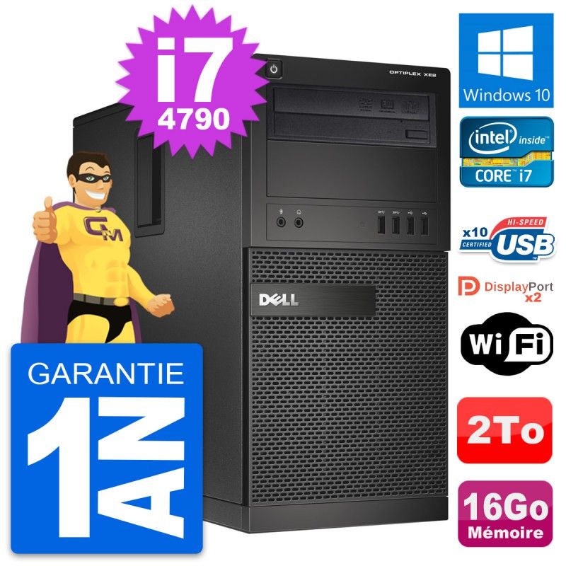 Dell OptiPlex XE2 MT Desktop Computer - Intel i7-4790, 16GB RAM, 2TB HDD, Windows 10, WiFi