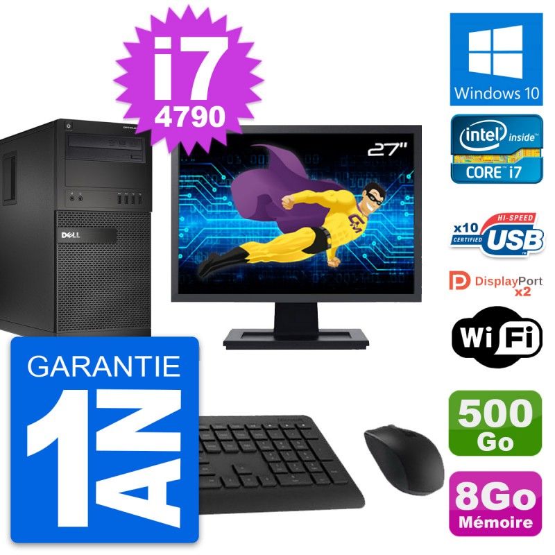 Dell OptiPlex XE2 MT Desktop Computer, 27" Screen, Intel i7-4790, 8GB RAM, 500GB HDD, Windows 10, WiFi