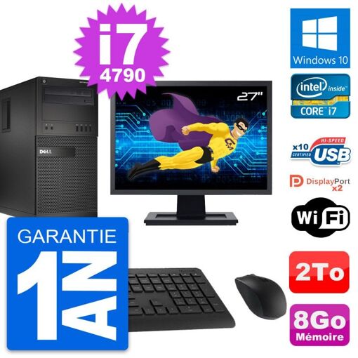 Computadora de escritorio Dell OptiPlex XE2 MT, pantalla de 27", procesador Intel i7-4790, 8 GB de RAM, disco duro de 2 TB, Windows 10, WiFi