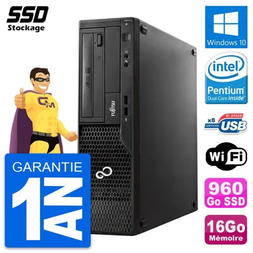 PC de escritorio Fujitsu Esprimo E510 DT con procesador Intel Pentium Dual-Core G2020, 16 GB de RAM, 960 GB SSD, Windows 10, WiFi