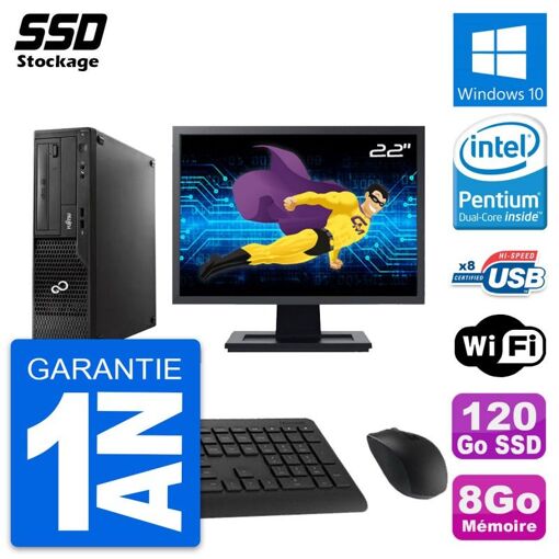 PC de escritorio Fujitsu E510 DT de 22 pulgadas - Procesador Intel Pentium G2020, 8 GB de RAM, 120 GB SSD, Windows 10, WiFi