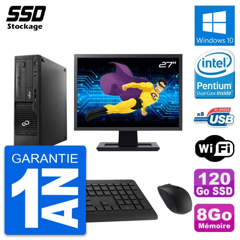 Fujitsu E510 DT 27-Inch Desktop Computer - Pentium G2020, 8GB RAM, 120GB SSD, Windows 10, WiFi