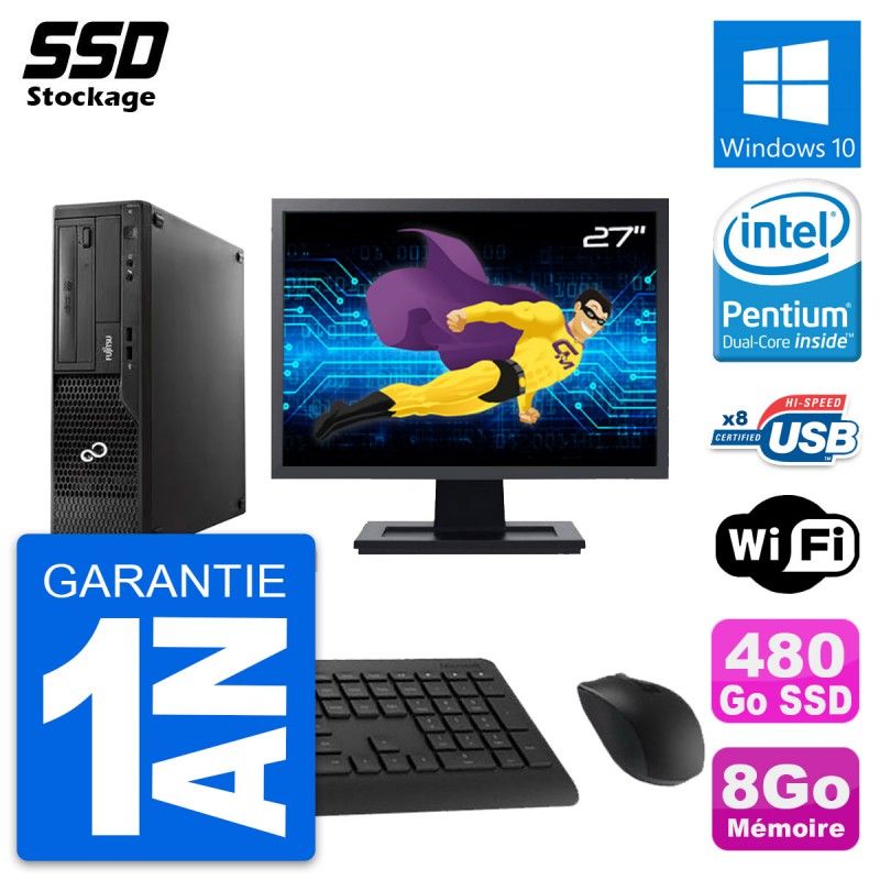 Fujitsu E510 DT 27-Inch PC - Pentium G2020, 8GB RAM, 480GB SSD, Windows 10, WiFi