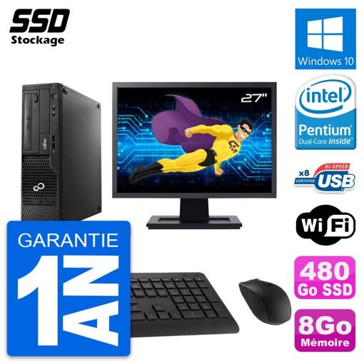 PC de escritorio Fujitsu E510 DT de 27 pulgadas - Procesador Pentium G2020, 8 GB de RAM, 480 GB SSD, Windows 10, WiFi