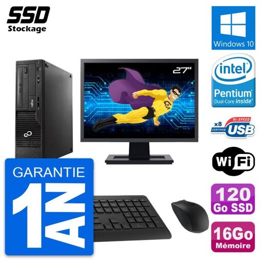 Computadora de escritorio Fujitsu E510 DT de 27 pulgadas con procesador Pentium G2020, 16 GB de RAM, SSD de 120 GB, Windows 10 y WiFi