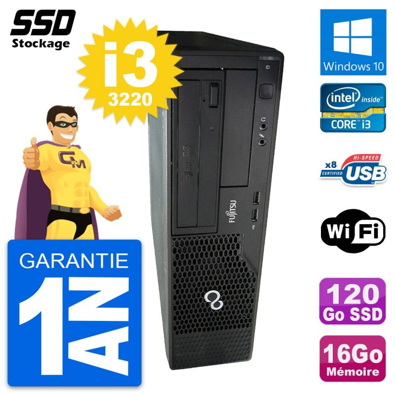 PC de escritorio Fujitsu Esprimo E510 DT - Procesador Intel Core i3-3220, 16GB de RAM, 120GB SSD, Windows 10, WiFi