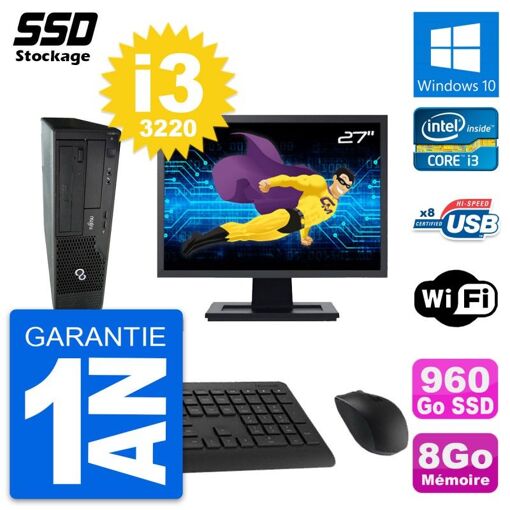 PC de escritorio Fujitsu E510 DT de 27 pulgadas - Procesador Intel i3-3220, 8 GB de RAM, 960 GB SSD, Windows 10, WiFi