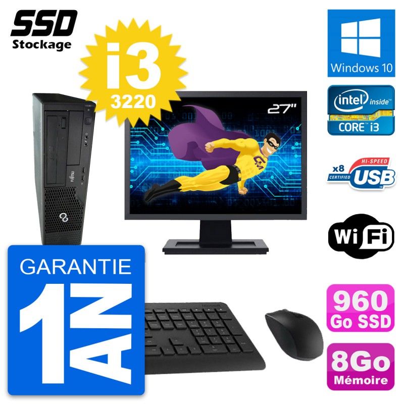 Fujitsu E510 DT 27-inch Desktop PC - Intel i3-3220, 8GB RAM, 960GB SSD, Windows 10, WiFi