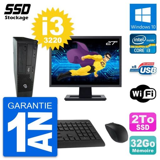 PC de escritorio Fujitsu Esprimo E510 DT de 27 pulgadas - i3-3220, 32 GB de RAM, 2 TB SSD, Windows 10, WiFi