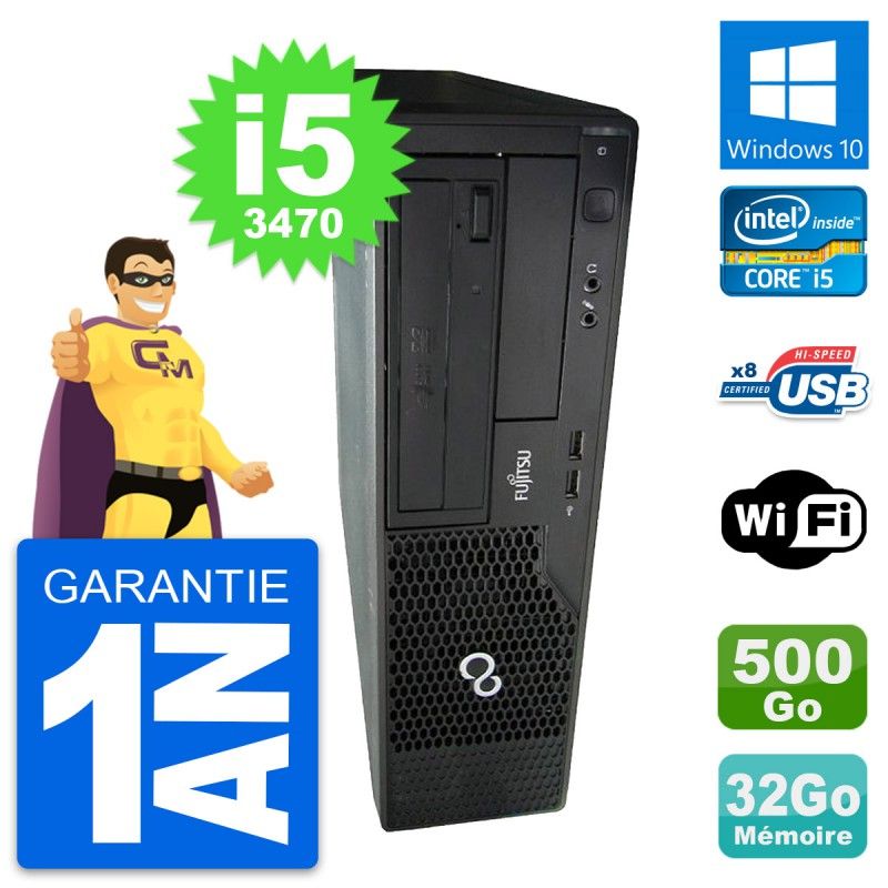 Ordinateur de bureau Fujitsu Esprimo E510 DT - Processeur Intel Core i5-3470, 32 Go de RAM, 500 Go SSD, Windows 10, Wi-Fi