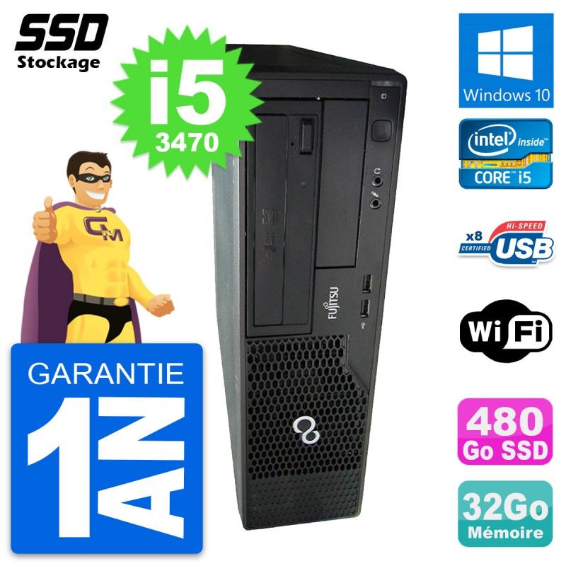 Fujitsu Esprimo E510 DT Desktop Computer - Intel Core i5-3470, 32GB RAM, 480GB SSD, Windows 10, WiFi
