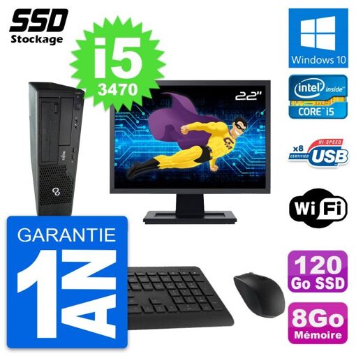 PC de escritorio Fujitsu E510 DT de 22 pulgadas - Procesador Intel i5-3470, 8 GB de RAM, 120 GB SSD, Windows 10, WiFi