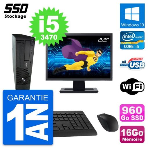 PC de escritorio Fujitsu E510 - Pantalla de 22 pulgadas, Intel i5, 16GB RAM, 960GB SSD, Windows 10, WiFi