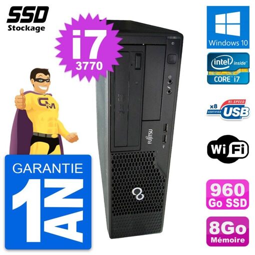 Computadora de escritorio Fujitsu Esprimo E510 DT - Procesador Intel Core i7-3770, 8 GB de RAM, 960 GB SSD, Windows 10, WiFi