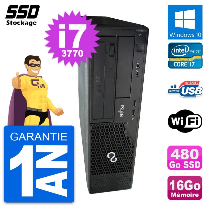 Fujitsu Esprimo E510 DT - Intel Core i7-3770, 16GB RAM, 480GB SSD, Windows 10, WiFi
