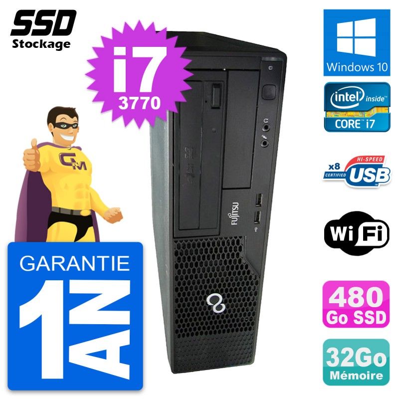 Fujitsu Esprimo E510 DT Desktop PC - Intel Core i7-3770, 32GB RAM, 480GB SSD, Windows 10, WiFi