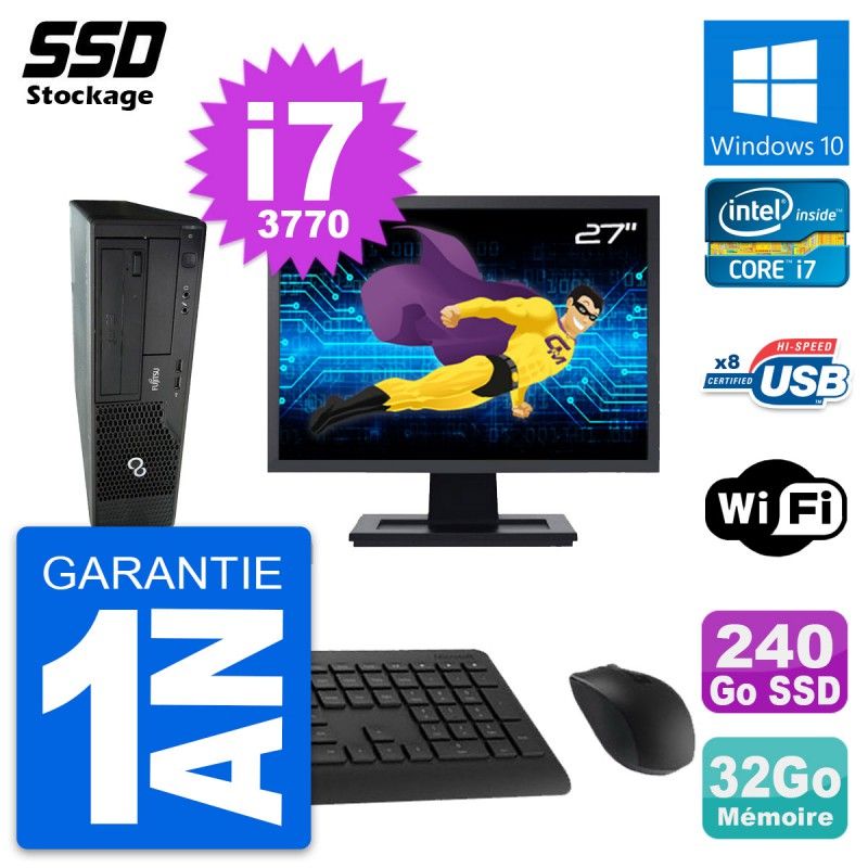 Fujitsu E510 DT 27-Inch Desktop PC (Intel i7-3770, 32GB RAM, 240GB SSD, Windows 10, Wifi)