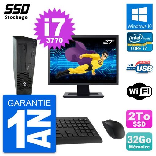 Computadora de escritorio Fujitsu Esprimo E510 DT de 27 pulgadas, i7-3770, 32GB de RAM, 2TB SSD, Windows 10, WiFi