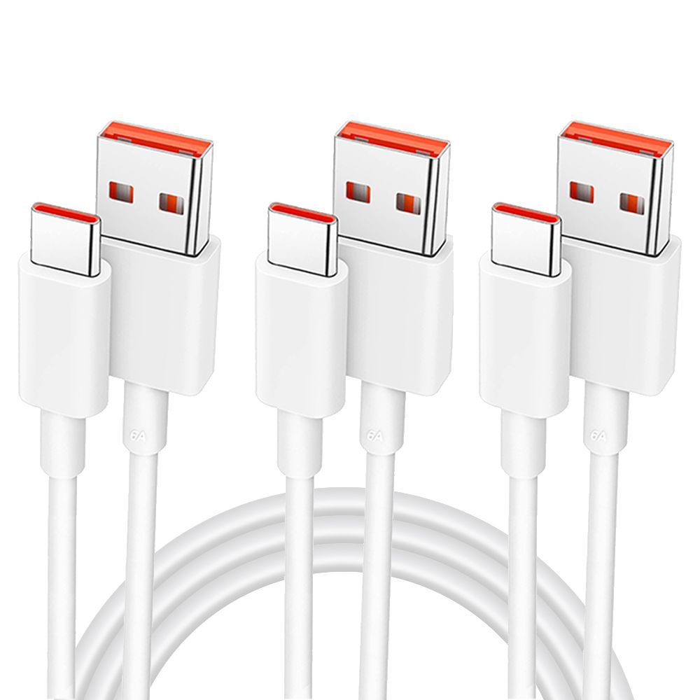 3x Fast USB-C Cable 6A for Xiaomi 14 and Xiaomi 14 Pro - 1 Meter White - E.F.Connection