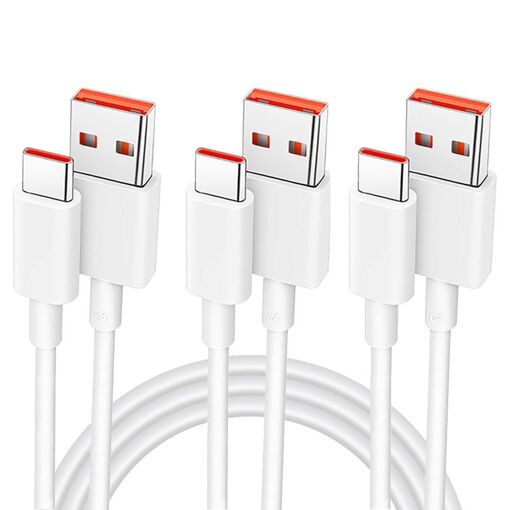 3 x Câble USB-C Rapide 6A pour Xiaomi 14 et Xiaomi 14 Pro - 1 Métre Blanc - E.F.Connection