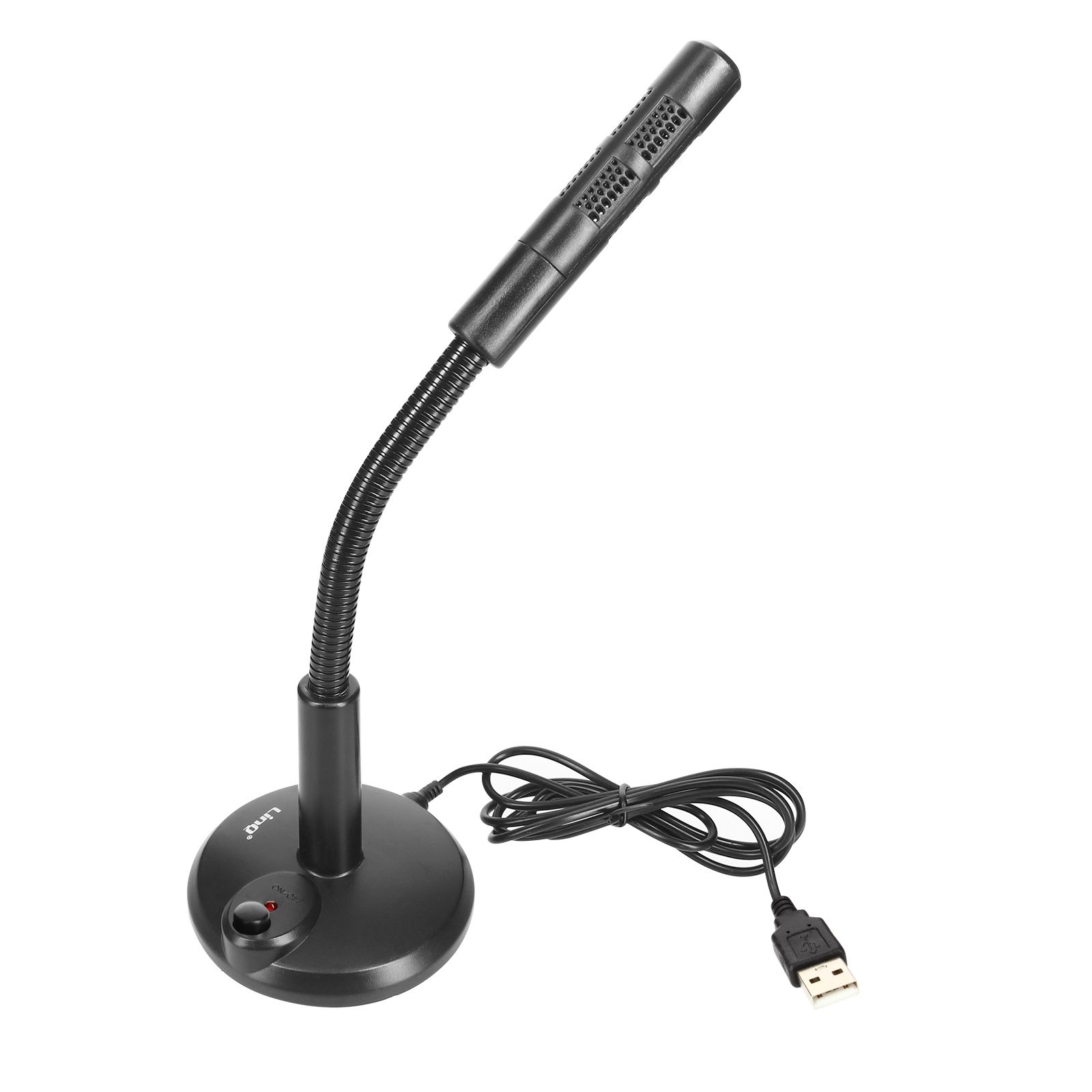 LinQ Omnidirectional USB Desk Microphone with Noise Cancellation, 1.2m Cable, Black