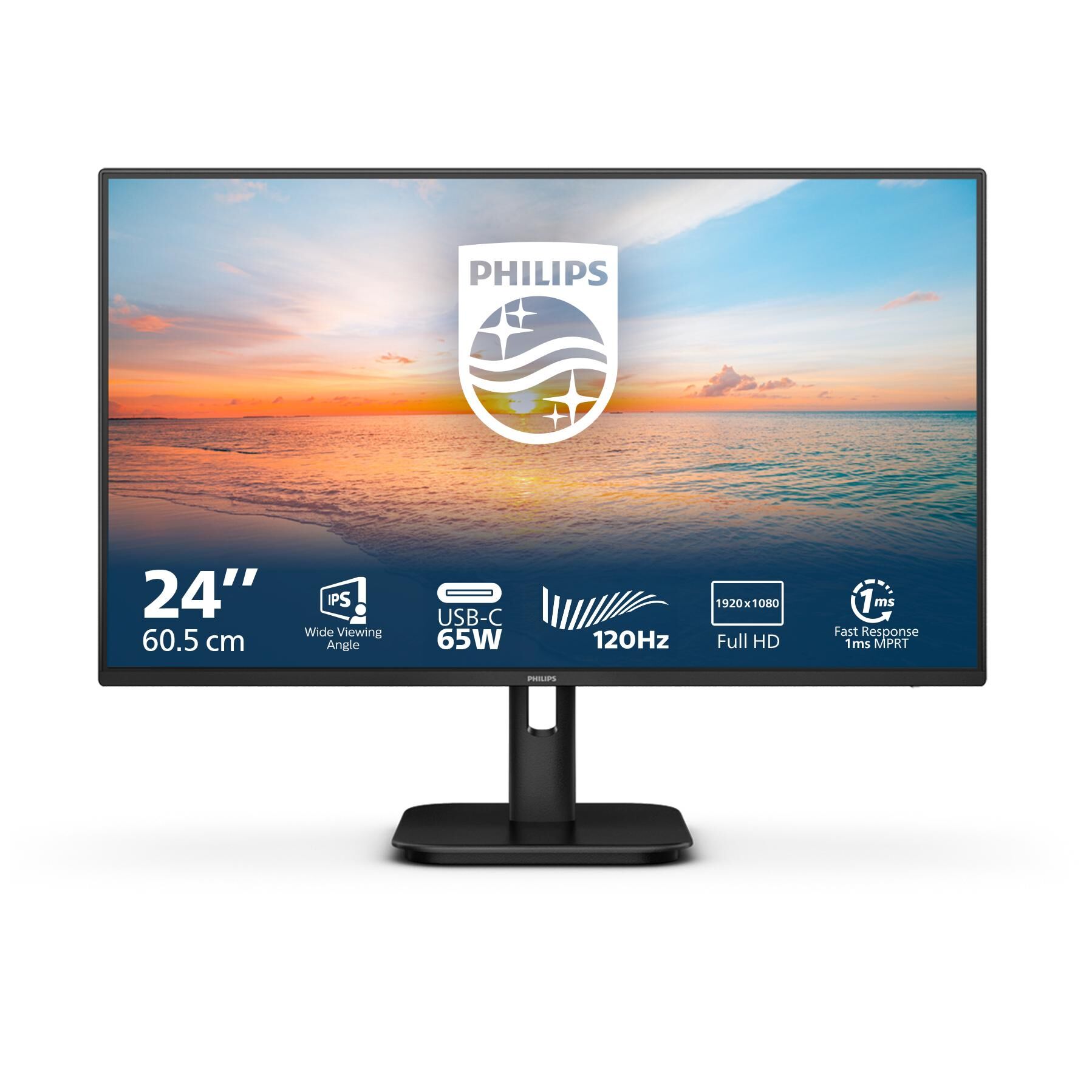Philips 24E1N1300A - LED Monitor - 24" (23.8" Visualable) - Full HD 1920 x 1080 @ 100Hz - IPS - 1300:1 - 1ms - HDMI, USB-C - Built-in Speakers - Textured Black
